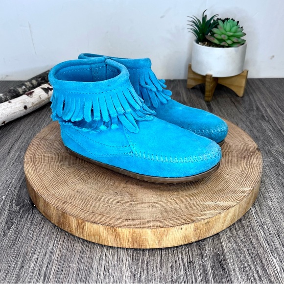 *Minnetonka | 244062 Kids' Double Fringe Side Zip Blue Boots Size 13 Toddler - Picture 4 of 16